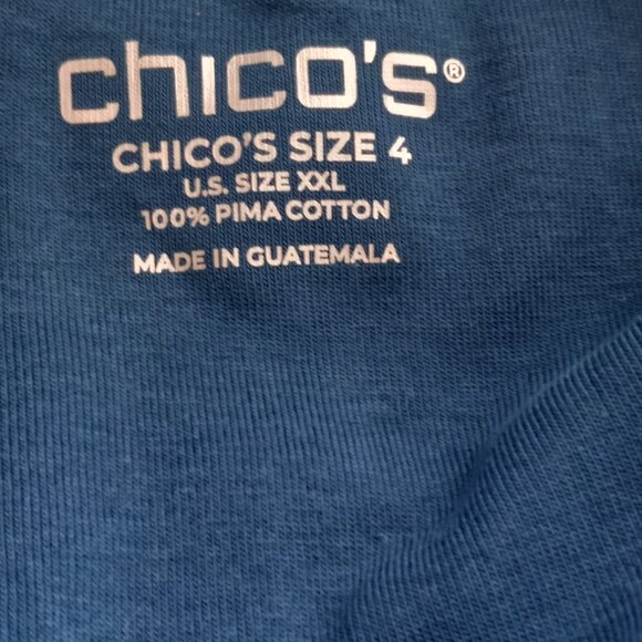 Luxurious Chico's Size 4 (US 20) NWT Pima Cotton 3/4 Sleeve Tee Seaport Blue - Picture 4 of 5
